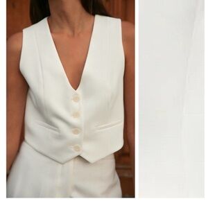 Zara White Tailored V-Neck Button Vest